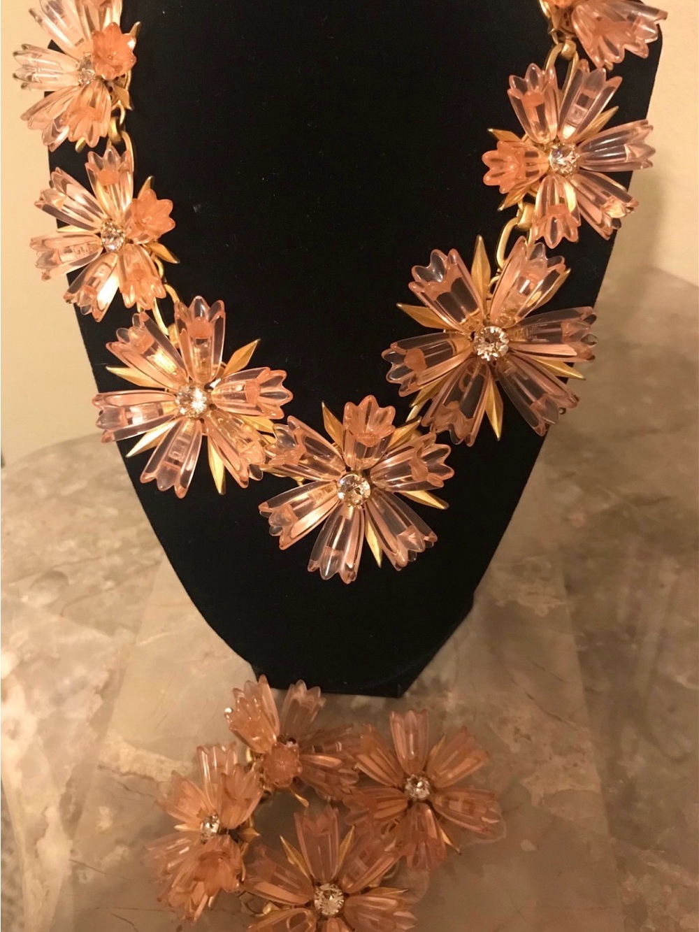 Pink Floral Statement Necklace and Bracelet Set